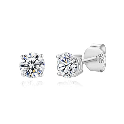 925 Sterling Silver 4 Prong Cubic Zirconia Stud Earrings for Women, Hypoallergenic, Sizes 2mm-6mm - color: Silver, size: 4mm