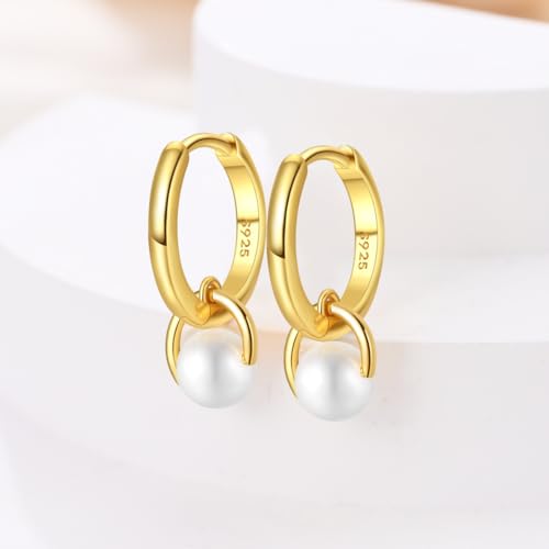 925 Sterling Silver Huggie Hoop Earrings for Women with 5A Cubic Zirconia Jewelry Birthday Gift - style: Pearl