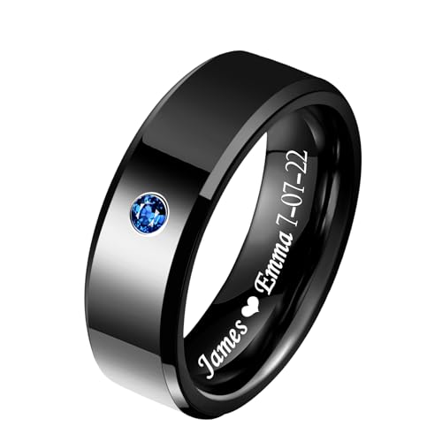 Personalized Tungsten Ring for Men 6mm/8mm Black Tungsten Carbide Engagement Wedding Band Brushed Matte Finish Customized Promise Ring Domed Comfort Fit Size 6-13 - color: 8mm-Black&Blue
