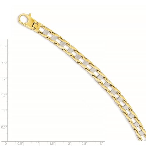 14K Two-tone Gold 7.5mm Hand-polished Fancy Link Chain Bracelet 8.5"