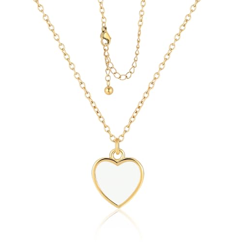 18K Gold Plated, Pt Plated Chain Necklace with Knot, Butterfly, Heart Pendant for Women, Delicate Minimalist Jewelry, 18-20 Inches - color: 10mm White Heart