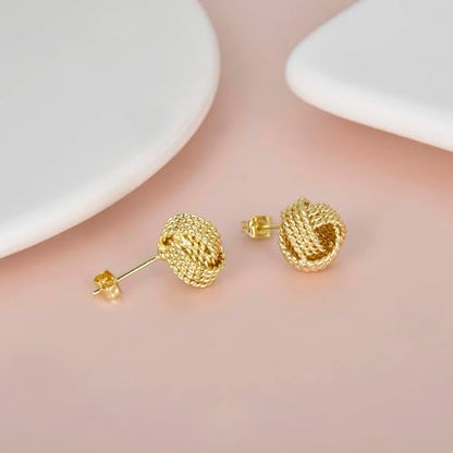 Love Knot Stud Earrings for Women Gold Plated Knot Earrings Geometric Twisted Statement Earrings Trendy Jewelry - color: Gold 11.5mm Twisted Knot