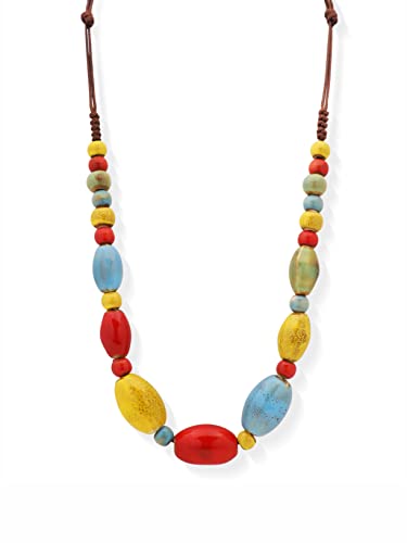 MINACHI Boho Hippie Round Ceramic Beads Strand Necklace, Vintage Bohemian Summer Beach Jewelry Gift for Women - color: S03