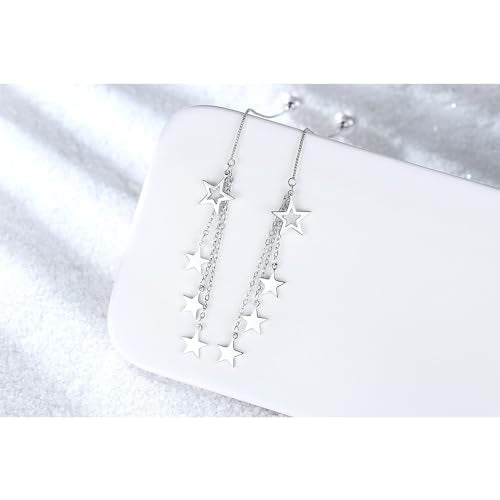 925 Sterling Silver Dangle Earrings with Charms Heart, Water drop, Moon, Star Long Drop Earring for Women Jewelry Gifts Hypoallergenic - color: star pearl-white