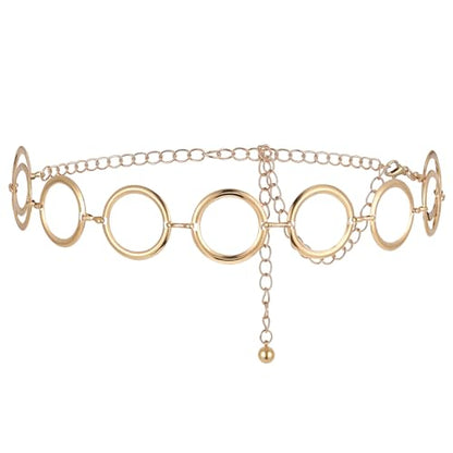 Chain Belt, Metal Belt Chains for Women, Circle Waist Chain Gold Silver Adjustable Jewelry Belts for Dresses Jeans - color: Gold