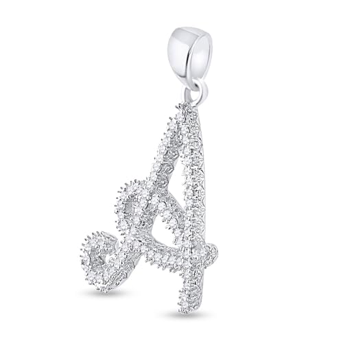 Solid 10K White Gold Real Natural Diamond Womens Cursive A-Z Initial Letter Pendant Charm for Necklaces 1/6 Carat (.15 Cttw) - style: A - 10K White Gold