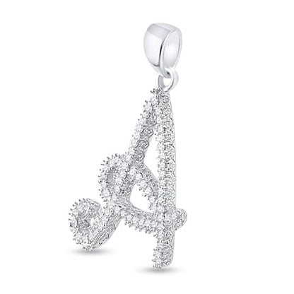 Solid 10K White Gold Real Natural Diamond Womens Cursive A-Z Initial Letter Pendant Charm for Necklaces 1/6 Carat (.15 Cttw) - style: A - 10K White Gold