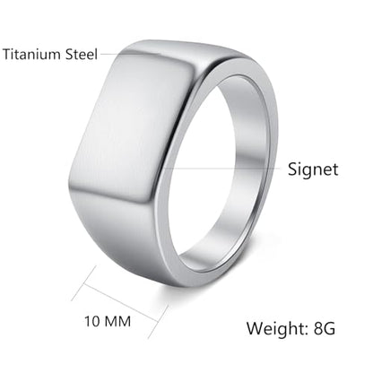 Mens Stainless Steel Plain Signet Rings 4/7/10/14MM Rectangular Pinky Rings | High Polish Classic Blank Thumb Rings, Everyday Comfit Wear, Gift for Men - color: Silver10