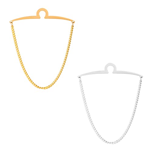 2pcs Set Men's Tie Chain Necktie Tie Clips Link Chain Gift Box - style: Silver Gold-A