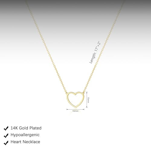 HERIER Cute Heart Necklace Dainty 18k Gold Plated Tiny Heart Pendant Choker Necklaces Small Gold Love Open Heart Chain Necklace for Women Simple Gold Necklace for Women Trendy Jewelry - color: Heart Necklace-Gold