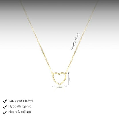 HERIER Cute Heart Necklace Dainty 18k Gold Plated Tiny Heart Pendant Choker Necklaces Small Gold Love Open Heart Chain Necklace for Women Simple Gold Necklace for Women Trendy Jewelry - color: Heart Necklace-Gold