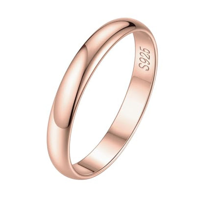 ChicSilver 2/3/5mm 925 Sterling Silver Ring Customizable Plain Dome High Polished Wedding Band Comfort Fit Size 4-12 - color: 3MM Rose Gold