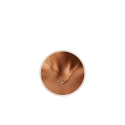 Valloey Rover Gold Star Necklace for Women: Danity 14K Gold Plated Star Moon Charm Pendant with Cubic Zirconia Choker Necklace for Women Trendy Jewelry Gift - color: round stars