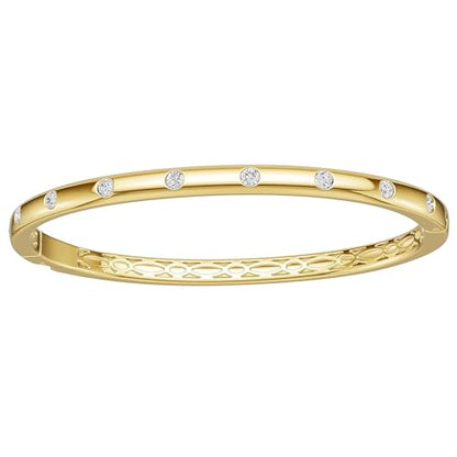 AuraLyric Gold Bracelets for Women, 14K Gold Plated Nail/Love/Emerald Green/Teardrop/Round White CZ Bangle Bracelets, Stackable Gold Bangles Non Tarnish, Gifts for Wife Mom Daughter 6.5 Inch - color: White CZ - Round