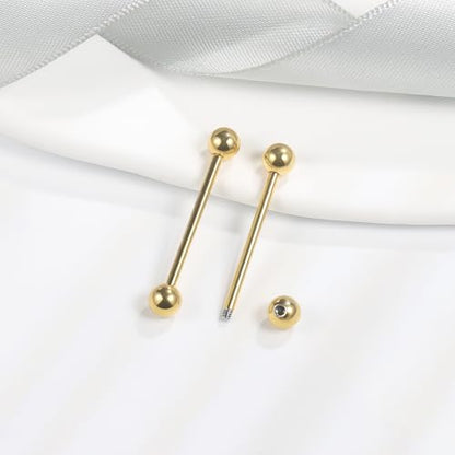 12mm-45mm 16G 14G Nipple Tongue Rings Industril Piercing Jewelry Externally Threaded 316L Surgical Steel Nipple Tongue Barbells Piercing Jewelry for Women Men Silver Black Gold Tone - color: Gold:14G-12mm-45mm Bars/5mm Balls
