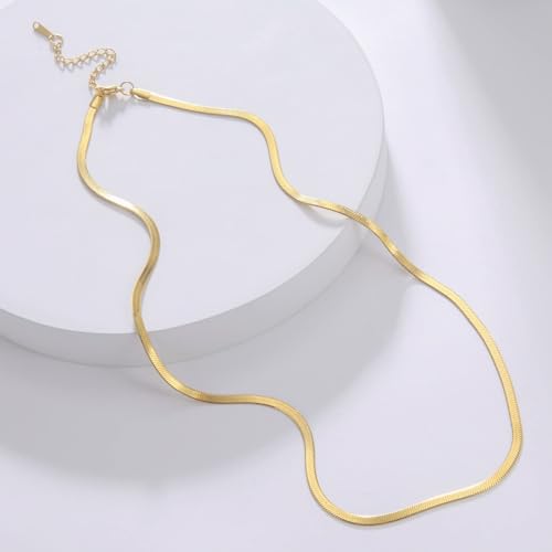 NECOCY 14K Gold Plated Necklaces for Women, Dainty Gold Herringbone Choker Necklace Thin Layered Snake Chain Jewelry for Gifts - color: 5MM 16"-GD Herringbone Necklace