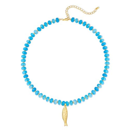 YUJIE Dainty Fish Pendant Necklace for Women 14k Gold Plated Ocean Fish Charm Necklace Summer - color: blue bead fish