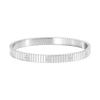 Women's Bracelet Stainless Steel Gold Plated Cuff Bangle Cube Zircon Hinge Jewelry oval Bangle Witness the Gift of Love - color: Cross Silver Medium 6.5"