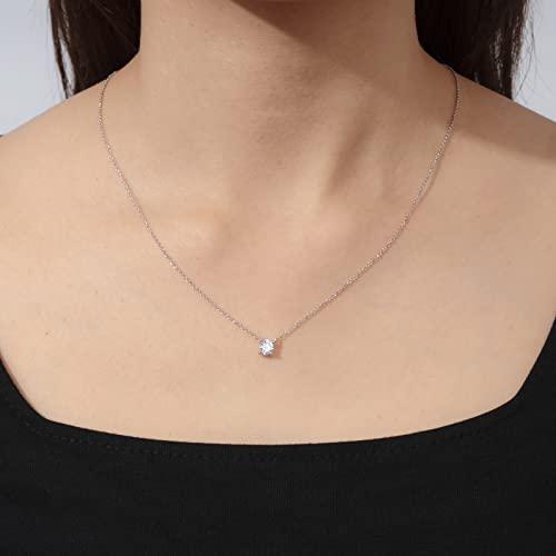 Amazon Essentials Necklace for Women, 14K Brass Chain with Cubic Zirconia Solitaire Pendant - color: Rhodium Plated