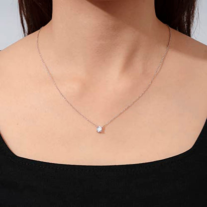 Amazon Essentials Necklace for Women, 14K Brass Chain with Cubic Zirconia Solitaire Pendant - color: Rhodium Plated
