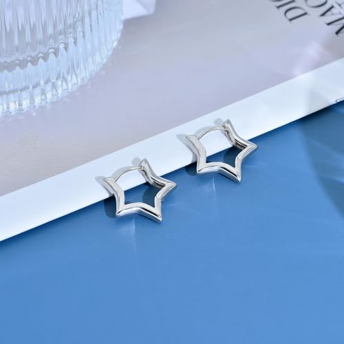 JSGEMSLEE 925 Sterling Silver Star Earrings Cute Small Hoop Earrings for Women Hypoallergenic Sleeper Earrings Cartilage Star Jewelry Gifts