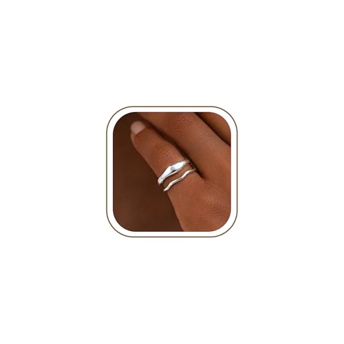 Gold Rings for Women Men Non Tarnish, Waterproof Chunky 14K Gold Plated Dainty Stackable Rings Trendy Statement Pinky Thumb Rings Engagement Eternity Wedding Band Ring Stacking Gold Jewelry Size 3 4 5 6 7 8 9 10 11 - color: Silver, size: 4.5