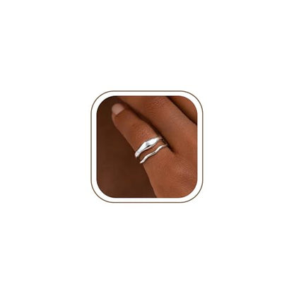Gold Rings for Women Men Non Tarnish, Waterproof Chunky 14K Gold Plated Dainty Stackable Rings Trendy Statement Pinky Thumb Rings Engagement Eternity Wedding Band Ring Stacking Gold Jewelry Size 3 4 5 6 7 8 9 10 11 - color: Silver, size: 4.5