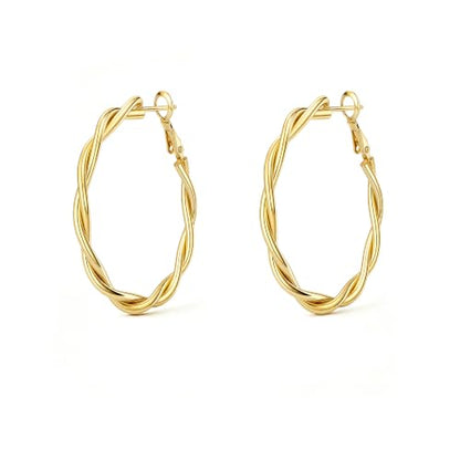 OGD Teardrop Hoop Earrings for Women 14K Gold Plated Large Chunky Oval Pull Through Hoop Earrings Statement Jewelry Gift for Women Hypoallergenic - color: Twisted Hoop-Gold38mm