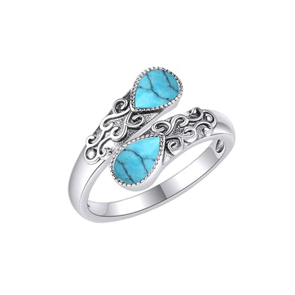 Ring for Women Sterling Silver Adjustable Band Open Rings Jewelry Gifts for Girls - style: Turquoise