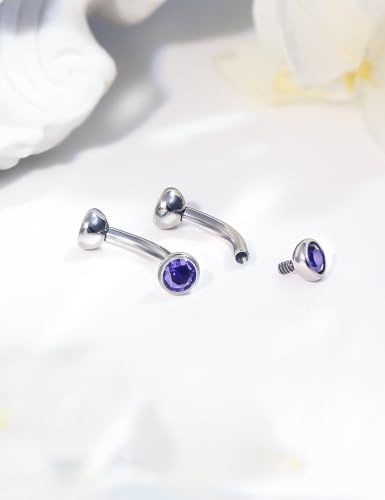 F136 Titanium 16g 6/8/10mm Eyebrow/Rook/Snug/Vertical-Labret/VCH/Snake-Eyes/Anti-Tragus/Christina/Daith/Belly-Button/Bridge/Hood/Surface Curved Barbell Piercing Jewelry for Women Men - color: Purple, size: 6 mm (1/4 in)