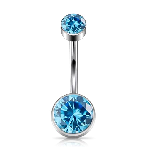 Titanium Floating Belly Button Rings 14G, ASTM F136 Implant-Grade Curved Barbell, Internal Thread with 6mm Teardrop Gems, Sparkle Navel Piercing Jewelry, 10mm/12mm Length - color: Silver-Blue, size: 1/2"(12mm)