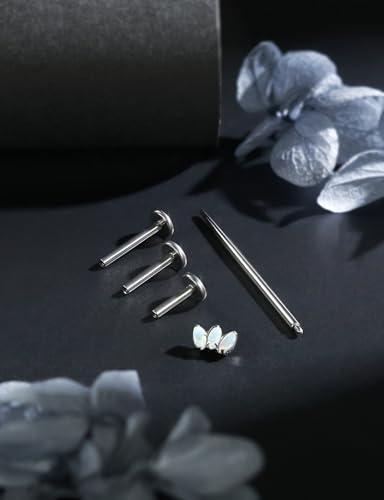 16G Astm F136 Titanium Internal Thread Flat Back Earrings Nose Studs Tragus Forward Helix Conch Cartilage Lobe Earrings Stud Medusa Labret Monroe Lip Ring Piercing Jewelry For Women Men - size: 16G--Style A-Opal