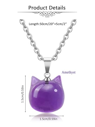 Jovivi Cat Gifts Necklace Natural Amethyst Rose Quartz Healing Crystal Stones Pendant Necklaces for Women Men Gemstone Mini Cute Animal Cat Jewelry Gifts