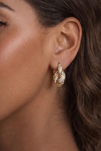 Chunky Gold Hoop Earrings for Women 14k Gold Plated Thick Triple Earrings | Hypoallergenic Trendy Chunky Gold Hoops Earrings,Dainty Jewelry Gifts for Women - style: Gold CZ Twisted Earring