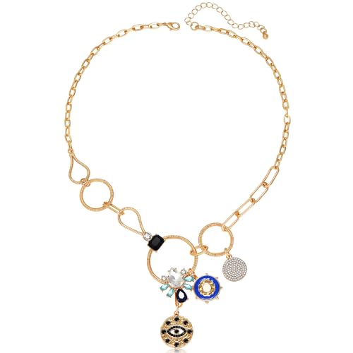 Charm Necklace for Women Gold Evil Eye Sun Moon Flower Coin Pendant Necklace Dainty Paperclip Chain Vintage Luck Amulet Choker Necklaces Celestial Jewelry Gift - style: Chunky Evil Eye, Flower
