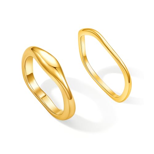 Cicy Bell Stackable Rings for Women 18K Gold Plated Non Tarnish Ring Set | Dainty Cubic Zirconia,Promise Wedding Engagement Rings, Statement Thin Rings,Trendy Jewelry Gifts - color: Gold-Style D, size: 6