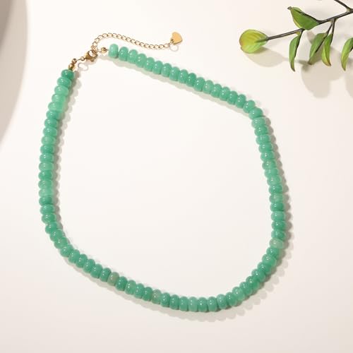 Beaded Necklace for Women,Natural Gemstone Necklace for Women,Colorful Bead Choker Necklace Handmade Surfer Beach Necklace Trendy Jewelry Gift for Women - style: Green Aventurine