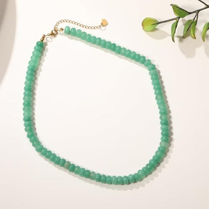 Beaded Necklace for Women,Natural Gemstone Necklace for Women,Colorful Bead Choker Necklace Handmade Surfer Beach Necklace Trendy Jewelry Gift for Women - style: Green Aventurine