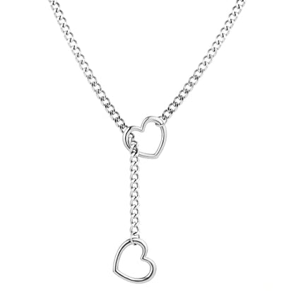Slip Chain Choker for Women Handmade Black Stainless Steel Cuban Chain Chunky Moon Bat Raven Skull Pendant Gothic Punk Rock Collar Adjustable Lariat Y Necklace for Men - style: Silver Heart 2