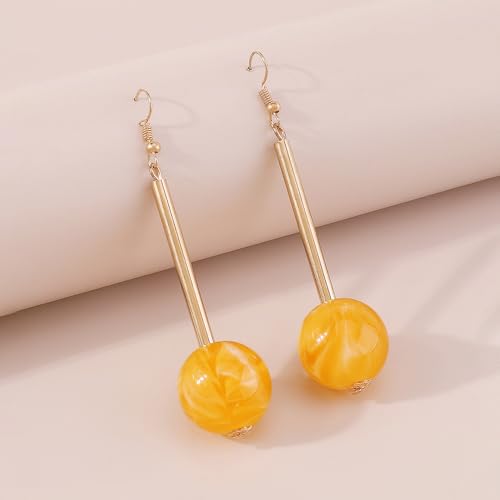 Acrylic Geometric Earrings Round Square Resin Earrings Lightweight Drop Earrings Resin Acetate Drop Dangle Hoop Earrings Long Tassel Fashion Jewelry Hollow Marble Design for Women - color: Yellow
