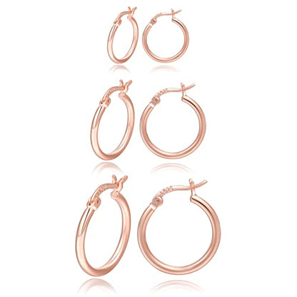 PABBEU 925 Sterling Silver Small Hoop Earrings Set for Women Hypoallergenic | 3Pairs Cubic Zirconia Small Huggie Hoop Earrings Set 13/15/20mm,Nickel-Free Lightweight Comfortable Sleeper Earrings Gift Set - color: 13/15/20mm T Rose Gold