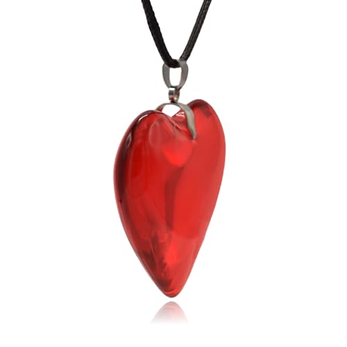 Large Red Semi-Transparent Solid Glass Heart Pendant Necklace - style: Large Red