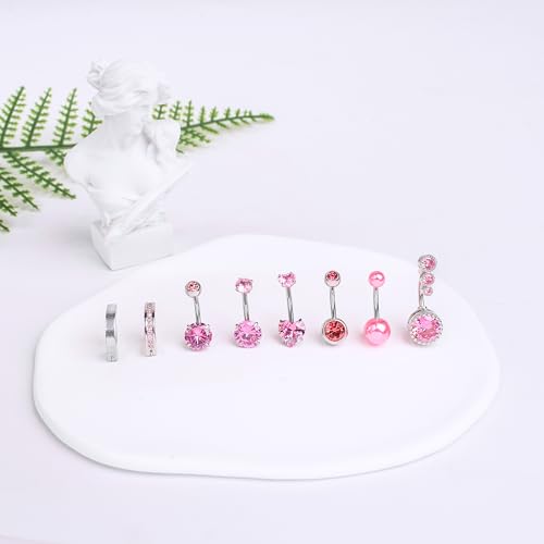 LEE&RO Gold Belly Button Ring for Women - Surgical Steel Navel Piercing Jewelry 14G - color: Pink