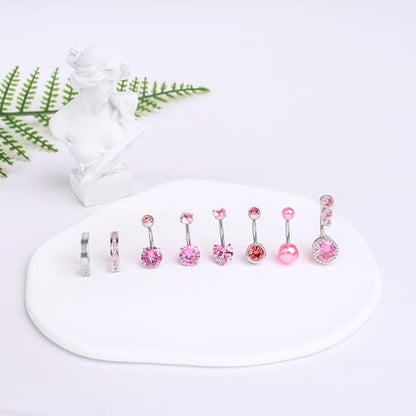 LEE&RO Gold Belly Button Ring for Women - Surgical Steel Navel Piercing Jewelry 14G - color: Pink