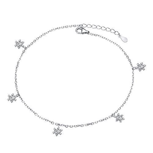 Anklet for Women 925 Sterling Silver Foot Adjustable Ankle Bracelet Jewelry - style: Flower