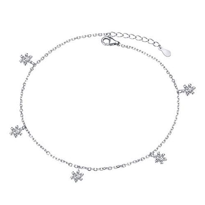 Anklet for Women 925 Sterling Silver Foot Adjustable Ankle Bracelet Jewelry - style: Flower