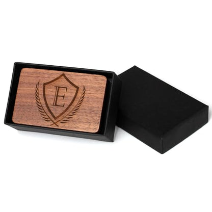 Mens Initial Cufflinks and Tie Clip A-Z Alphabet Letter Black Stainless Cuff Links Tie Bar with Engraved Walnut Wood Box Groom Groomsman Wedding Set - style: Classic-E