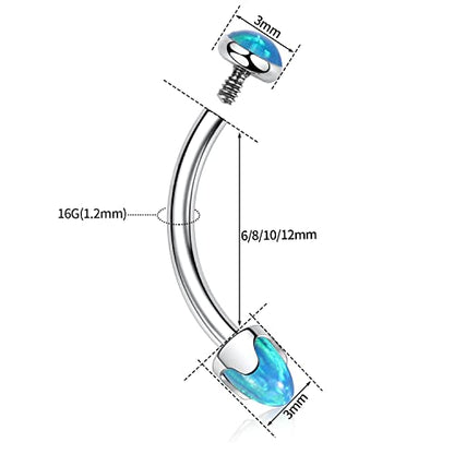 GAGABODY Titanium Eyebrow Jewelry - Curved Barbell & Labret Stud, 16g - Belly Button Ring & Cartilage Earring - Opal Bridge Jewelry - color: 1Pc-Arrow Shape Blue Opal