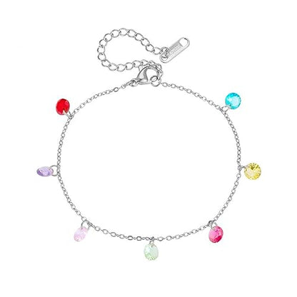 Ankle Bracelet for Women Stainless Steel Chain Beach Anklet Bracelet Adjustable Jewelry - style: A2-stone-sliver