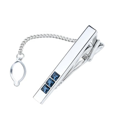 Men's Classic Luxury Zircon Crystal Tie Clip Silver Tone Light Brass Regular Necktie Tie Clip for Wedding Groomsmen Grooms Business Anniversary - style: BlueGreen Crystal